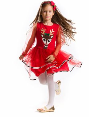 Denokids Tulle Girl Deer Red Christmas Tutu Dress