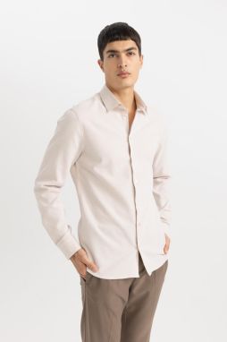DEFACTO Slim Fit Polo Neck Honeycomb Textured Long Sleeve Shirt