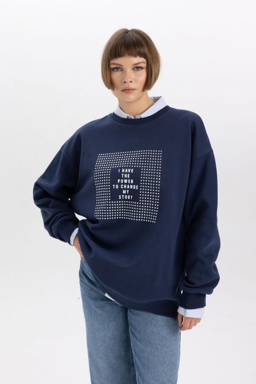 DEFACTO Oversize Fit Crew Neck Thick Sweatshirt