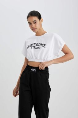 DEFACTO Fit Crop Crew Neck Printed Athlete Short Sleeve T-Shirt