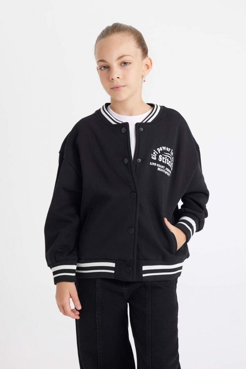 DEFACTO Girls' College Collar Bomber Thick Fabric Soft Feather Cardigan