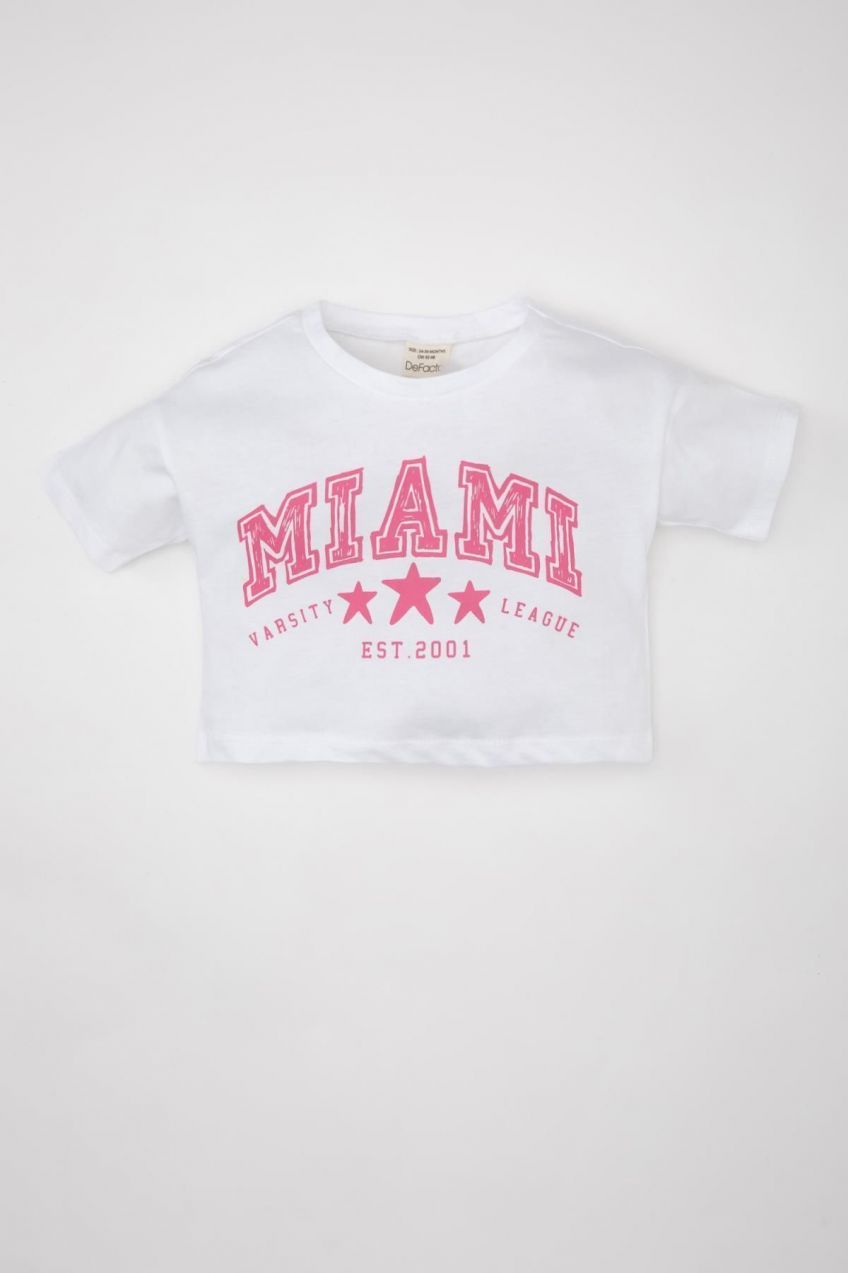 DEFACTO Baby Girl Crew Neck Printed Short Sleeve T-Shirt