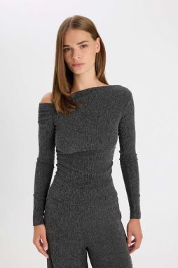 DEFACTO Slim Fit One Shoulder Crepe Long Sleeve T-Shirt