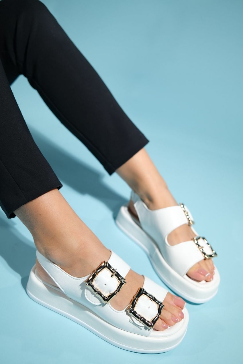 LuviShoes SLOPE White Double Strap Women's Flat Sandals