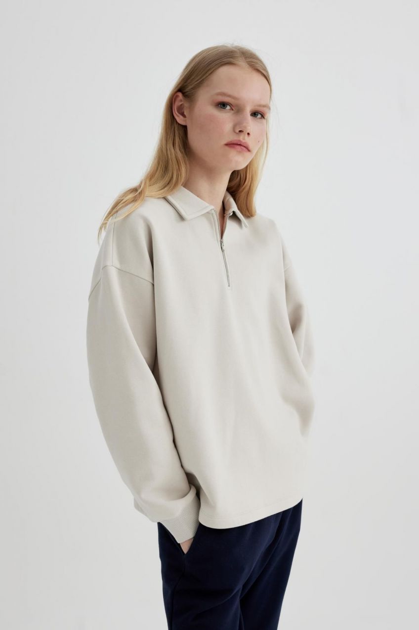 DEFACTO Relax Fit Polo Neck Thick Sweatshirt
