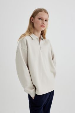 DEFACTO Relax Fit Polo Neck Thick Sweatshirt