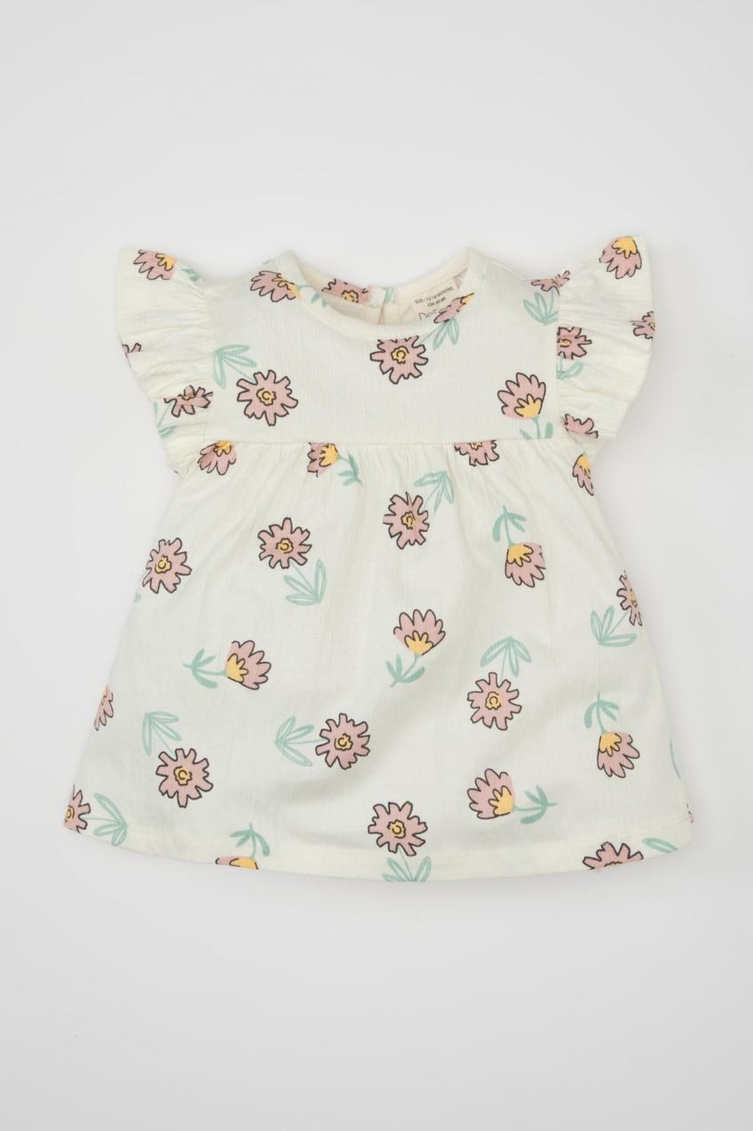DEFACTO Baby Girl Crew Neck Floral Short Sleeve T-Shirt