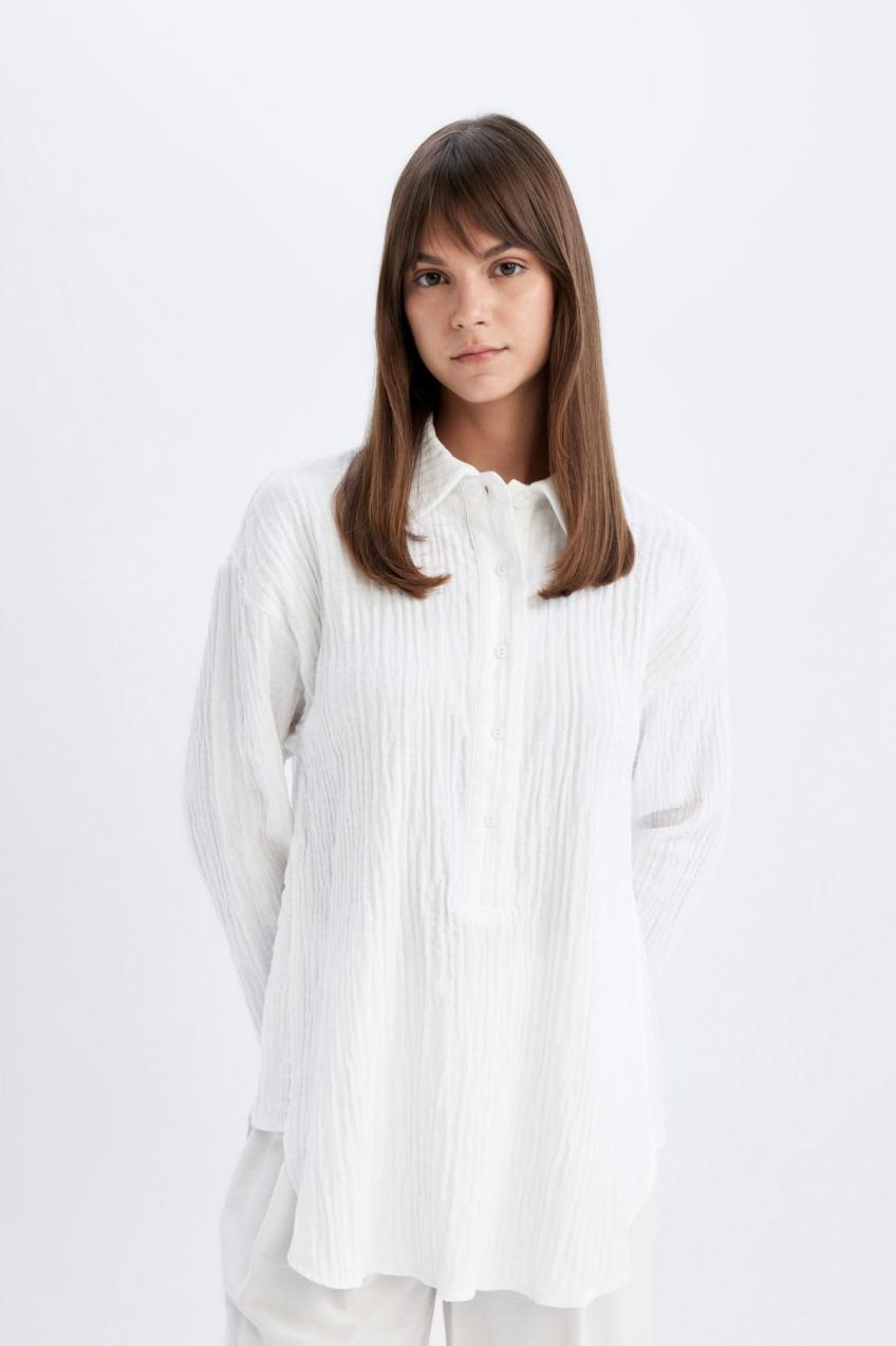 DEFACTO Relax Fit Muslin Long Sleeve Shirt Tunic