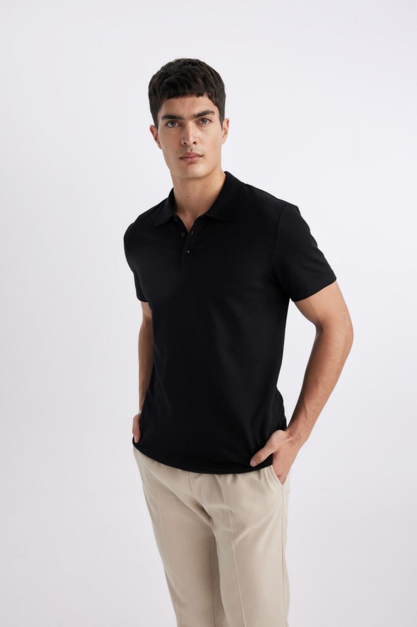 DEFACTO Slim Fit Polo Neck Basic Short Sleeve Cotton T-Shirt
