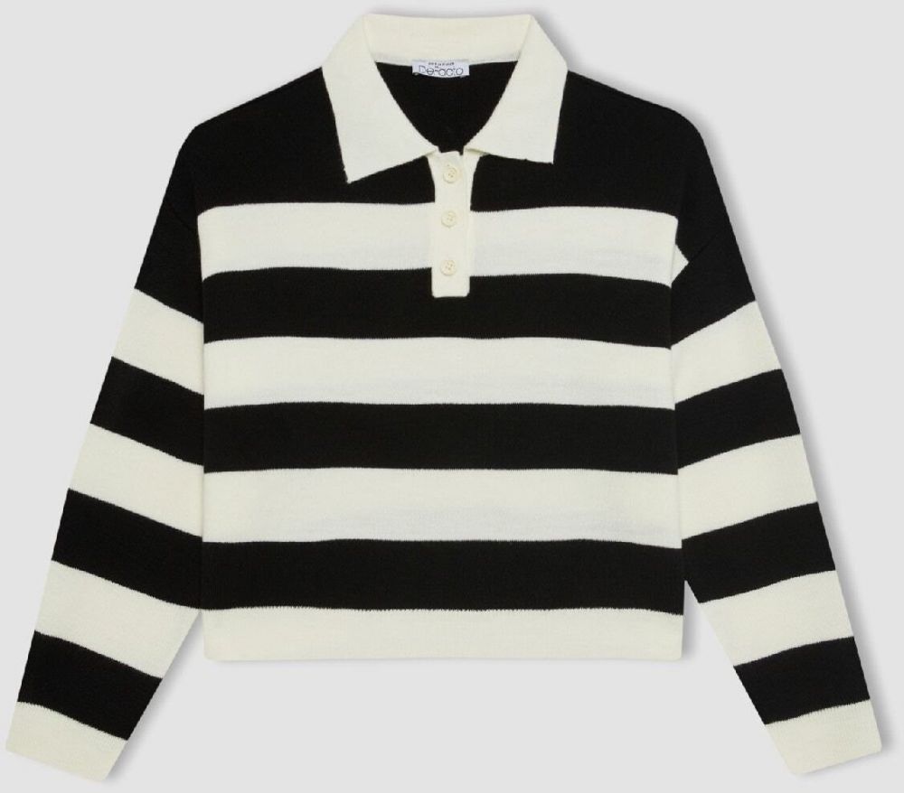 DEFACTO Regular Fit Striped Polo Neck Sweater