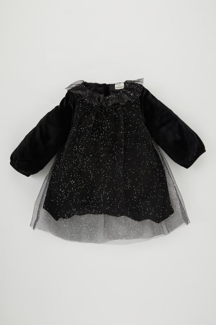 DEFACTO Baby Girl Polka Dot Long Sleeve Velvet Dress