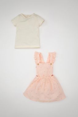 DEFACTO Baby Girl Short Sleeve T-Shirt Muslin Floral Dress 2 Piece Set