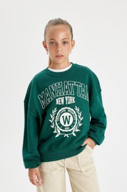 DEFACTO Girls Oversize Fit Crew Neck Printed School Sweatshirt