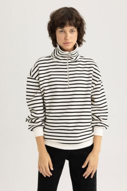DEFACTO Standard Fit Striped Half Zipper Sweatshirt