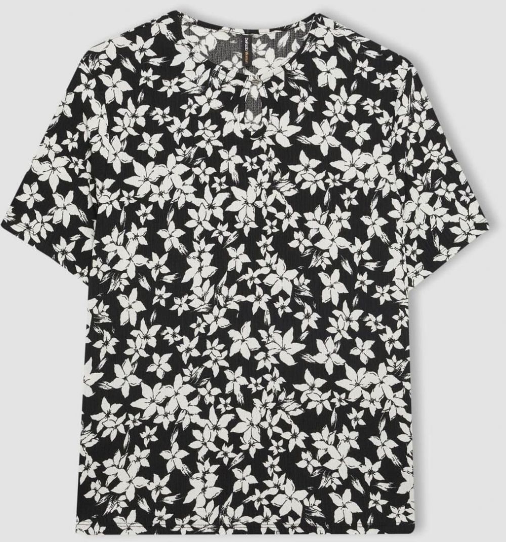 DEFACTO Regular Fit Crew Neck Floral Short Sleeve T-Shirt