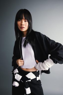 DEFACTO Cool Crop Thick Fabric Washable Faded Effect Zippered Sweatshirt