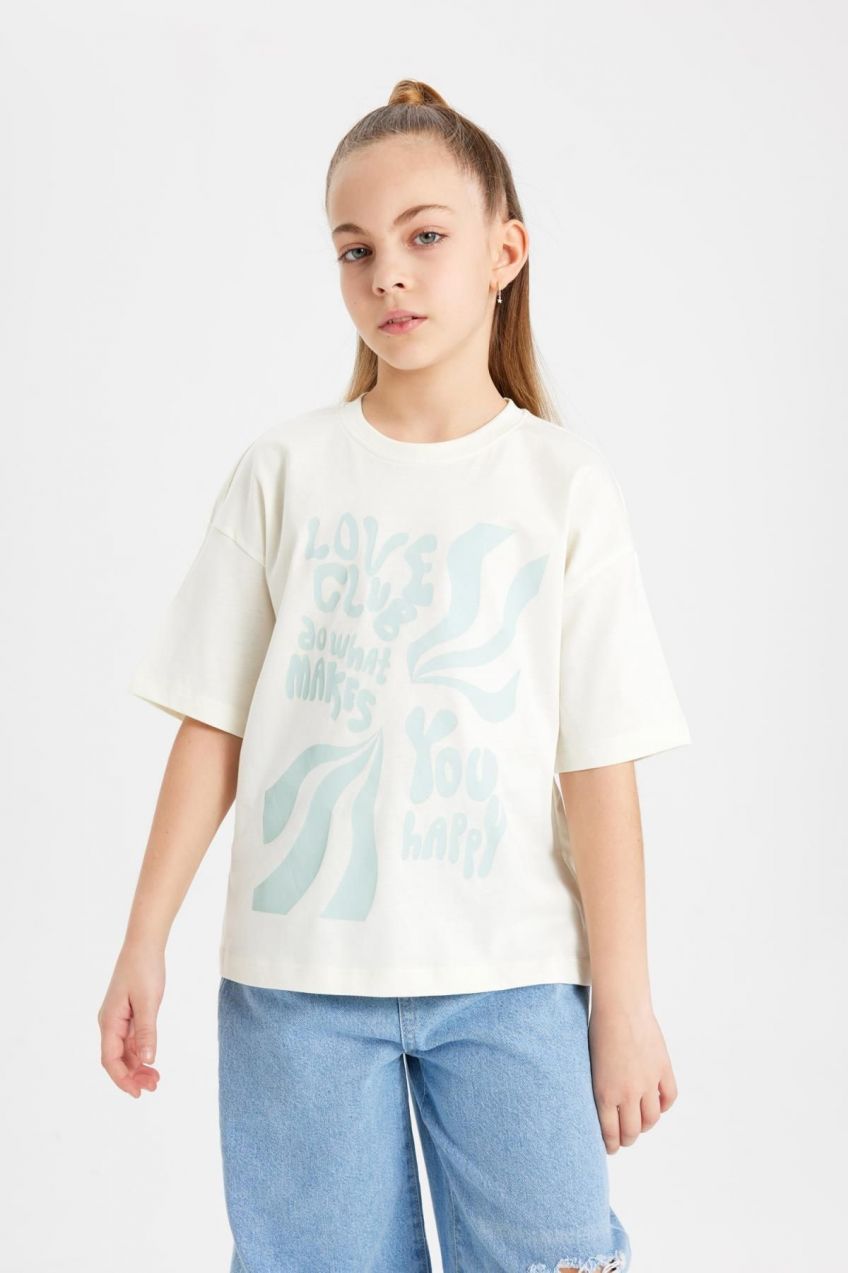 DEFACTO Girls Relax Fit Printed Short Sleeve T-Shirt