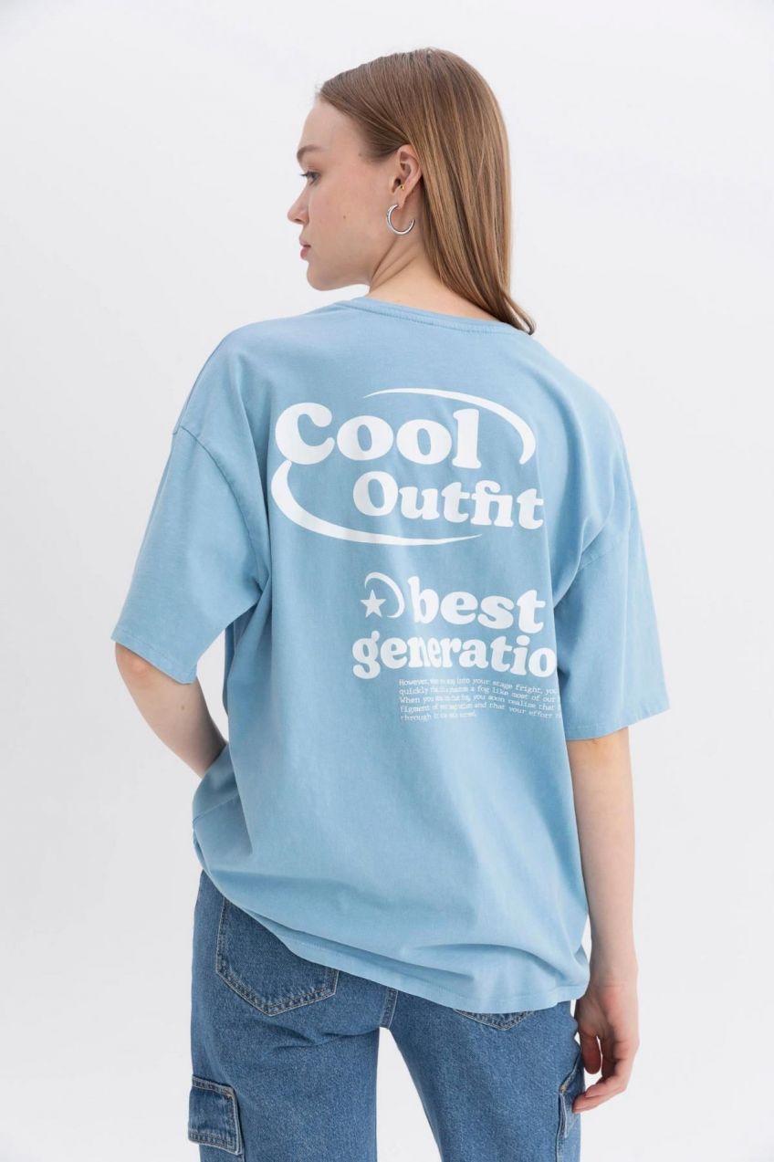 DEFACTO Cool Oversize Fit Back Printed Short Sleeve T-Shirt