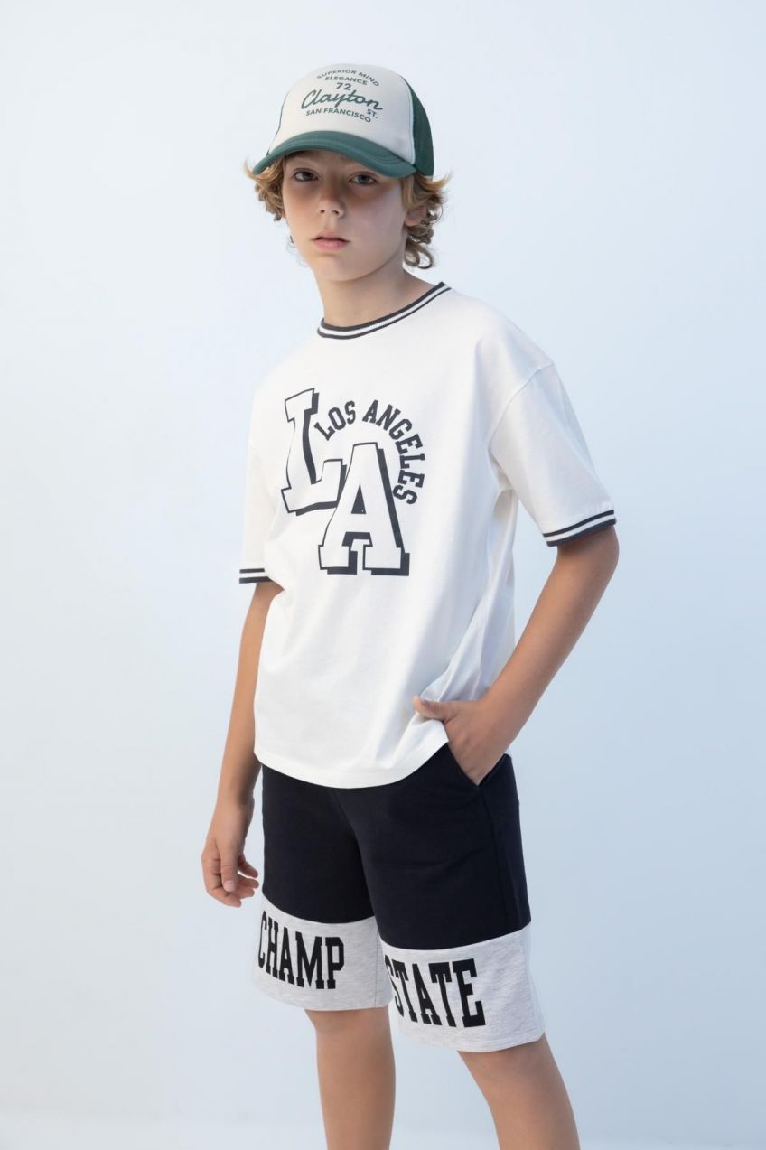 DEFACTO Boy's Oversize Fit Crew Neck Printed Short Sleeve T-Shirt