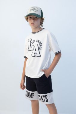DEFACTO Boy's Oversize Fit Crew Neck Printed Short Sleeve T-Shirt