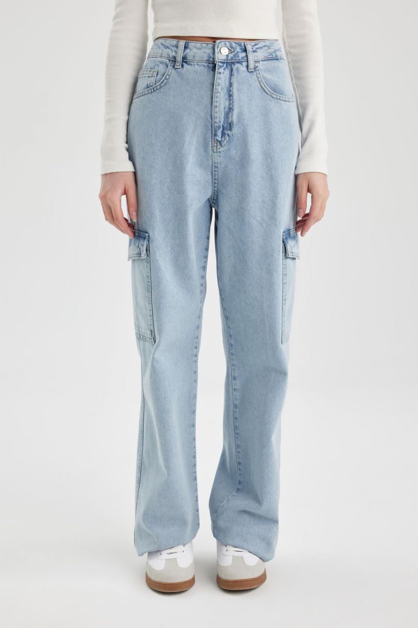 DEFACTO Wide Leg Cargo High Waist Wide Leg Long Jeans