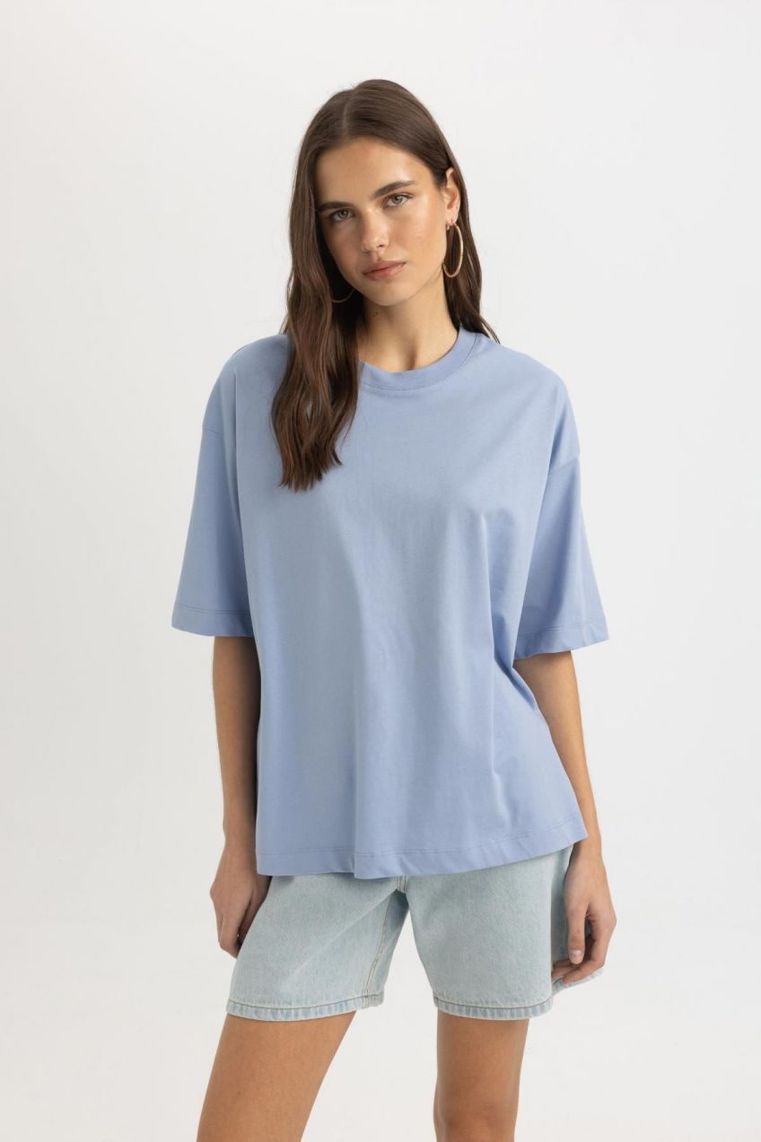 DEFACTO Oversize Fit Crew Neck Combed Cotton Short Sleeve T-Shirt