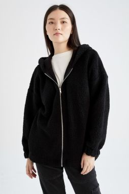 DEFACTO Oversize Fit Hooded Plush Cardigan