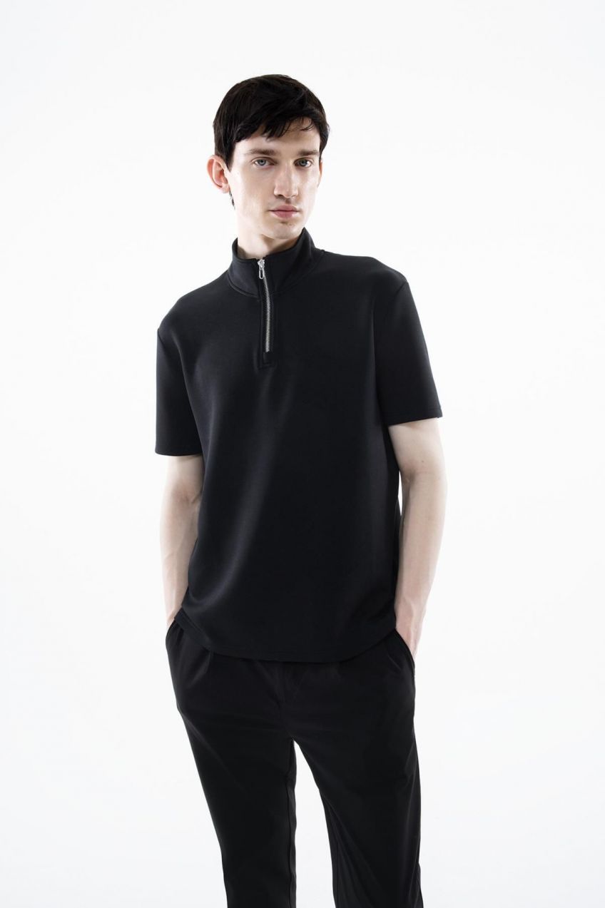 DEFACTO Regular Fit Stand Collar Half Zip Heavy Fabric Short Sleeve T-Shirt