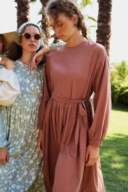 Manuka x DeFacto Crew Neck Linen Blend Long Sleeve Maxi Dress