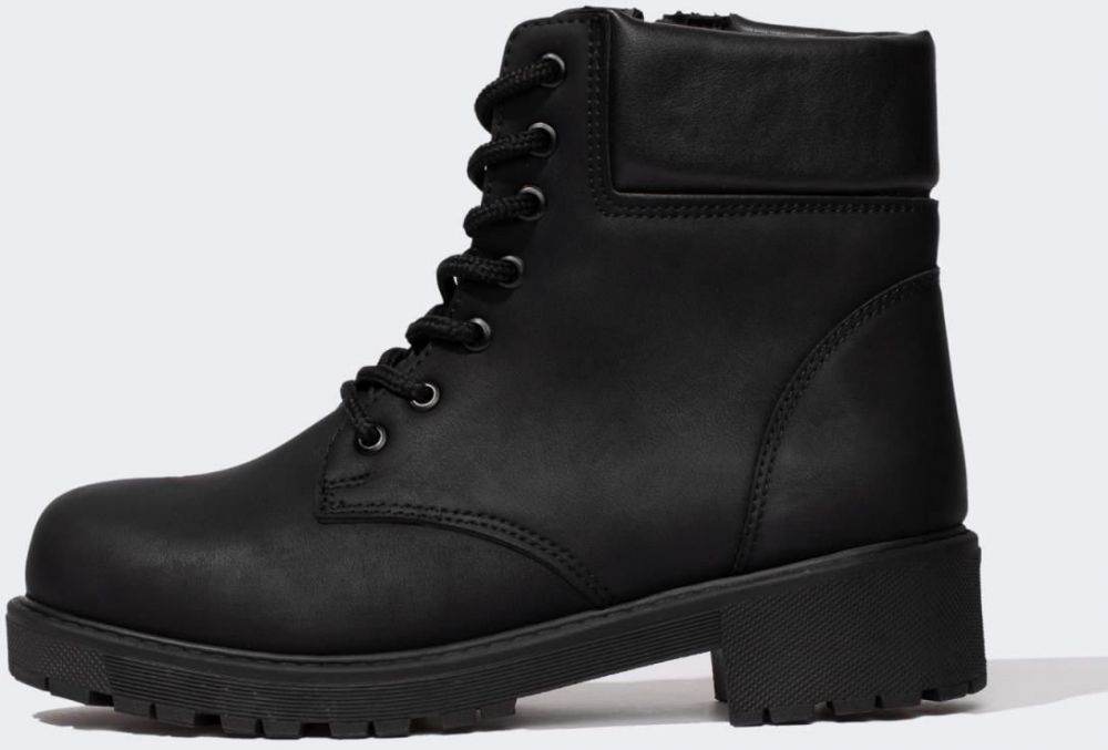 DEFACTO Women's Lace-up and Zippered Thick Sole Winter Faux Leather Boot