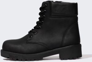 DEFACTO Women's Lace-up and Zippered Thick Sole Winter Faux Leather Boot