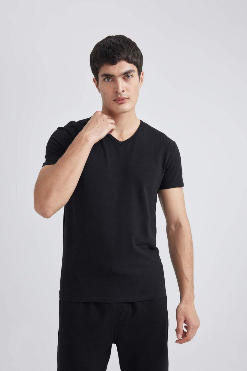 DEFACTO Slim Fit V-Neck Basic Short Sleeve Undershirt