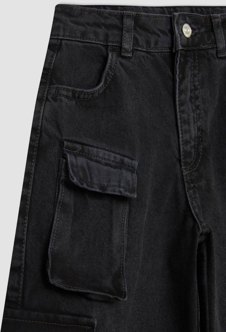 DEFACTO Girls' Wide Leg Cargo Wide Leg Jeans