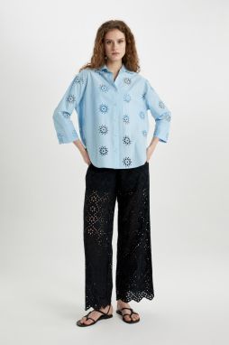 DEFACTO Wide Leg Pocket High Waist Wide Leg Long Length Embroidery Trousers