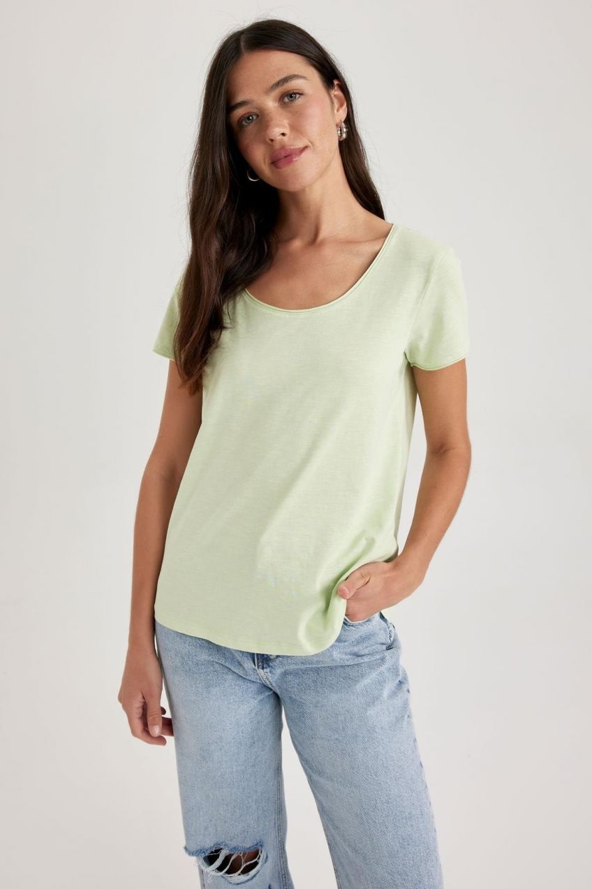 DEFACTO Regular Fit Crew Neck Short Sleeve 100% Cotton T-Shirt