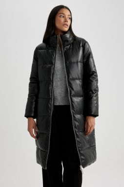 DEFACTO Waterproof Relax Fit Faux Leather Coat Parka