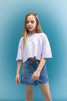 DEFACTO Girls Crop Glow In The Dark Printed Short Sleeve T-Shirt