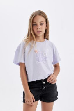 DEFACTO Girls Crop Crew Neck Printed 2-Piece Short Sleeve T-Shirt