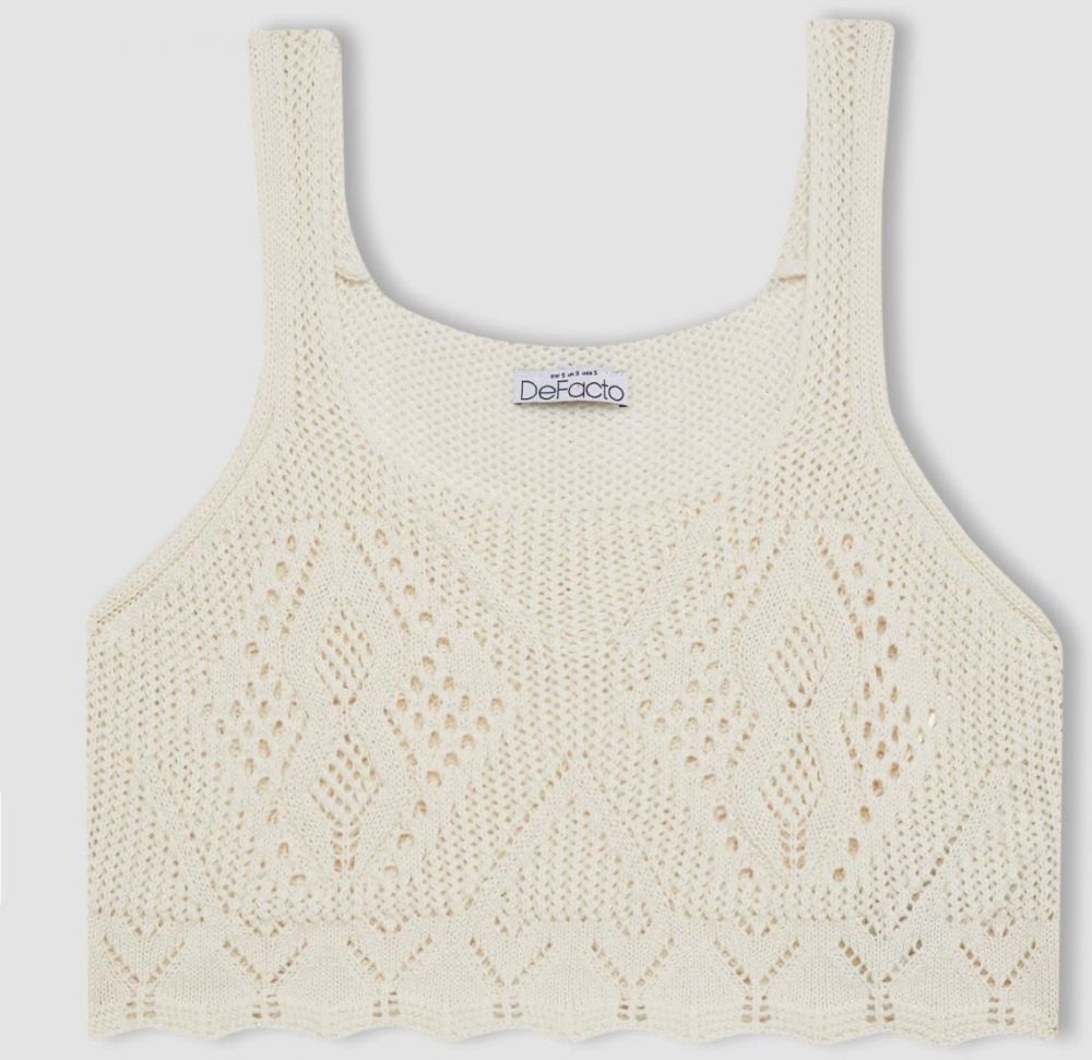 DEFACTO Crop Round Neck Crochet Knitted Undershirt