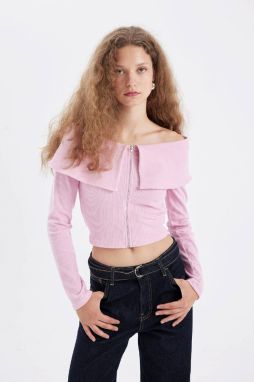 DEFACTO Fitted Off Shoulder Ribbed Camisole Cardigan