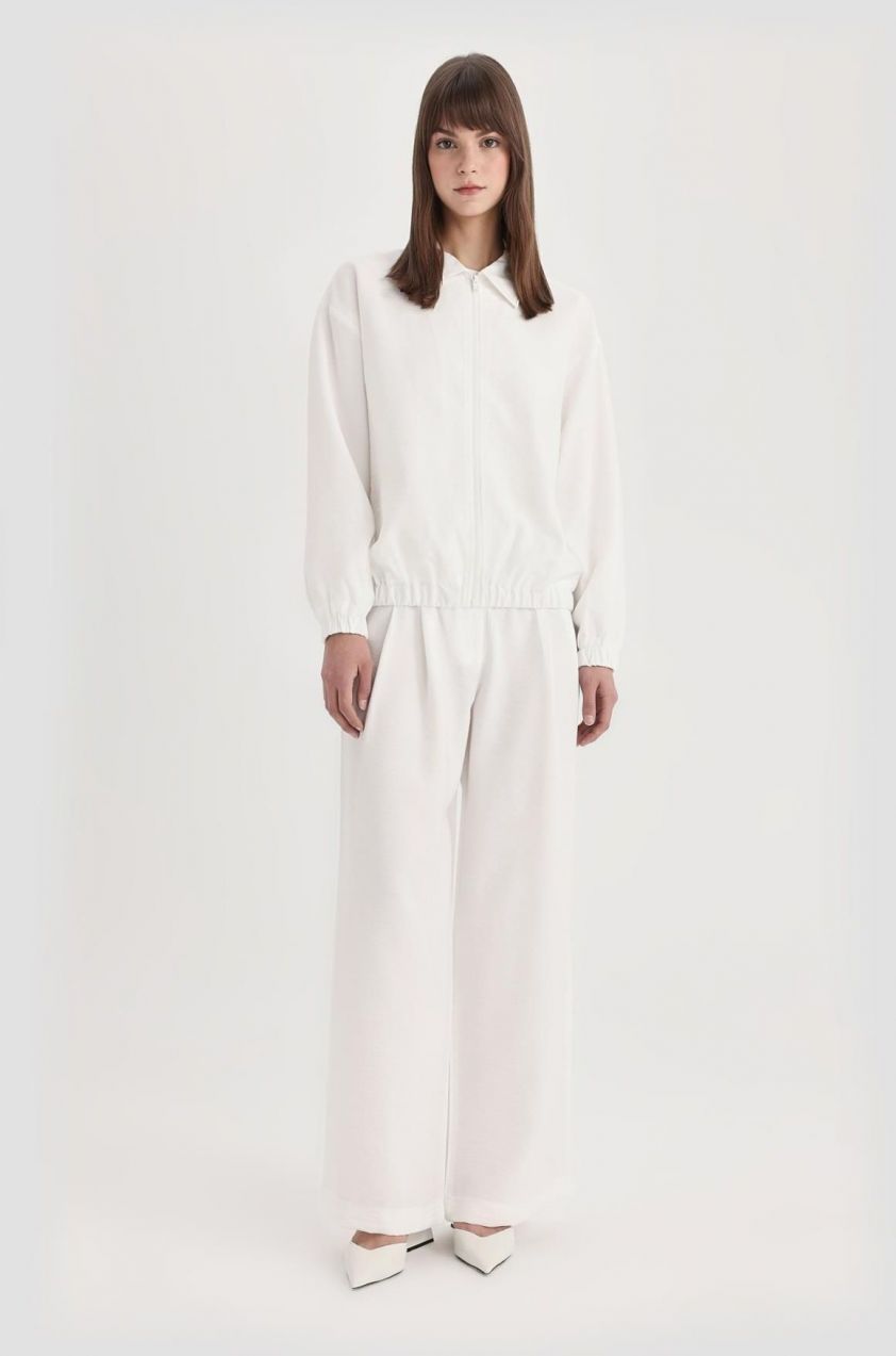 DEFACTO Wide Leg White Wide Leg Trousers