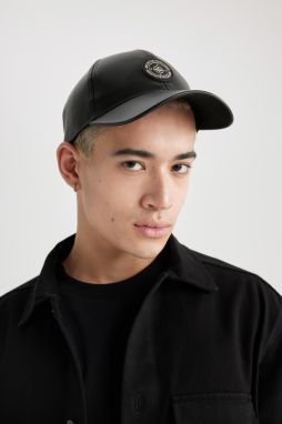 DEFACTO Men's Label Printed Faux Leather Baseball Basketball Cap