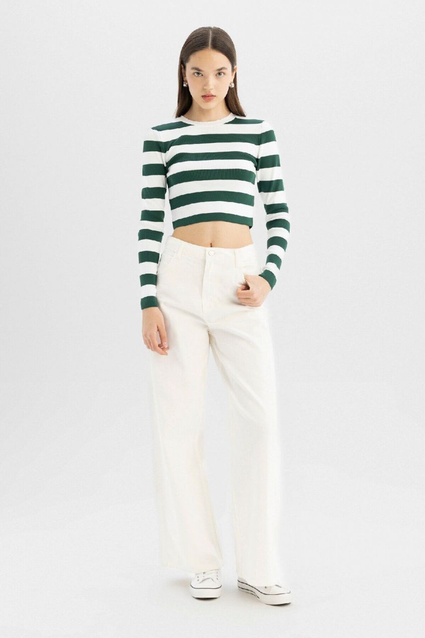 DEFACTO Cool Slim Fit Striped Crew Neck Sweater