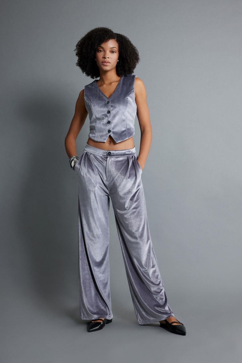 DEFACTO Wide Leg Fit High Waist Wide Leg Velvet Trousers