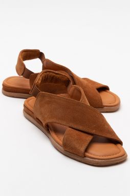 LuviShoes Women's Tan Genuine Leather Suede Sandals 706