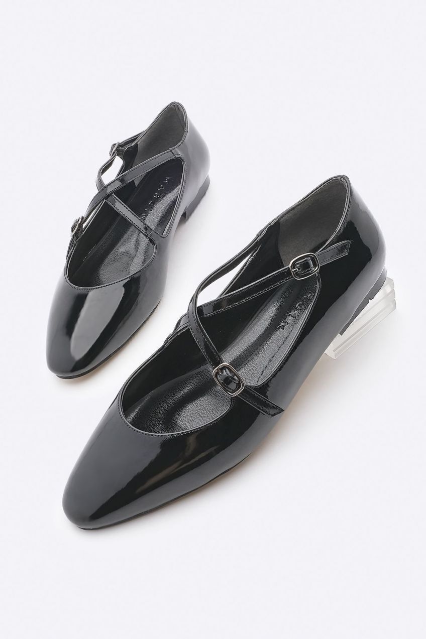 Marjin Women's Pointed Toe Ballerinas Hirves Black Patent Leather