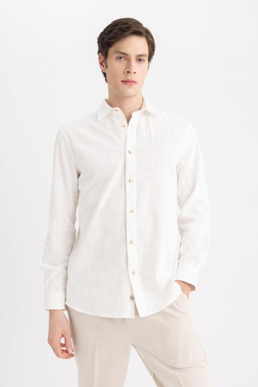 DEFACTO Regular Fit Polo Neck Cotton Long Sleeve Shirt