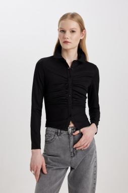 DEFACTO Slim Fit Polo Neck Ribbed Camisole Long Sleeve T-Shirt
