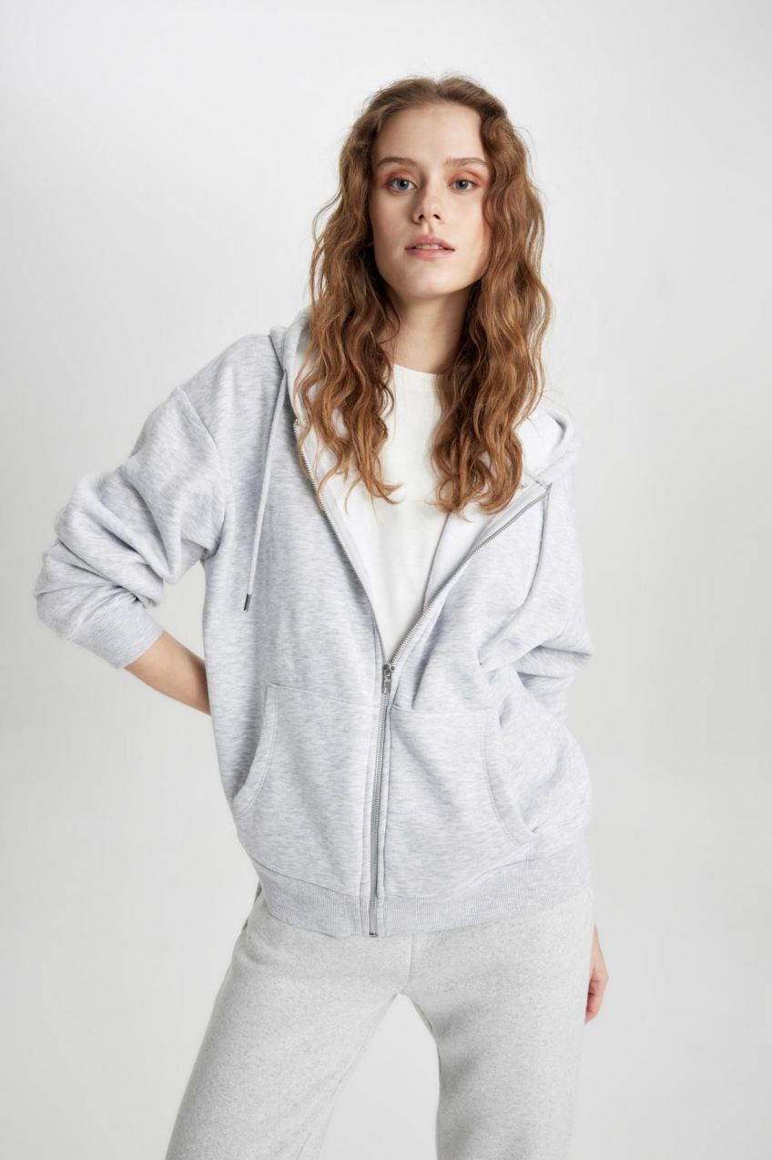 DEFACTO Relax Fit Hooded Zipper Sweatshirt C1809ax24sp