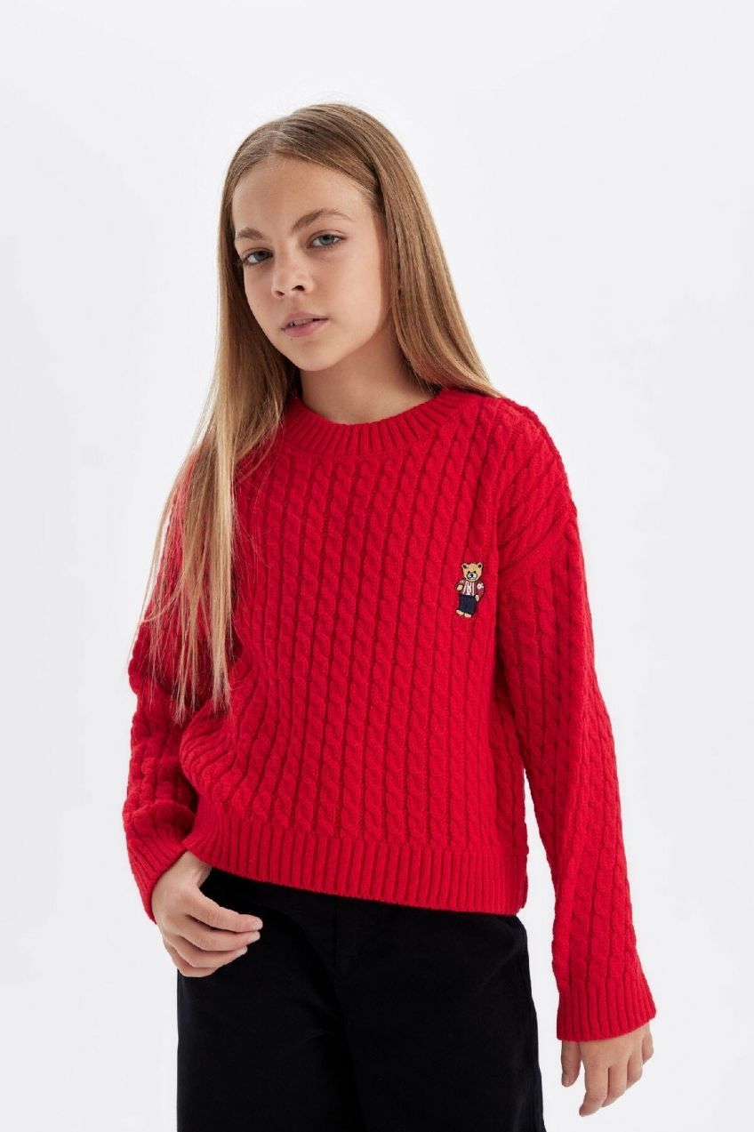 DEFACTO Girl's Standard Fit Crew Neck Sweater